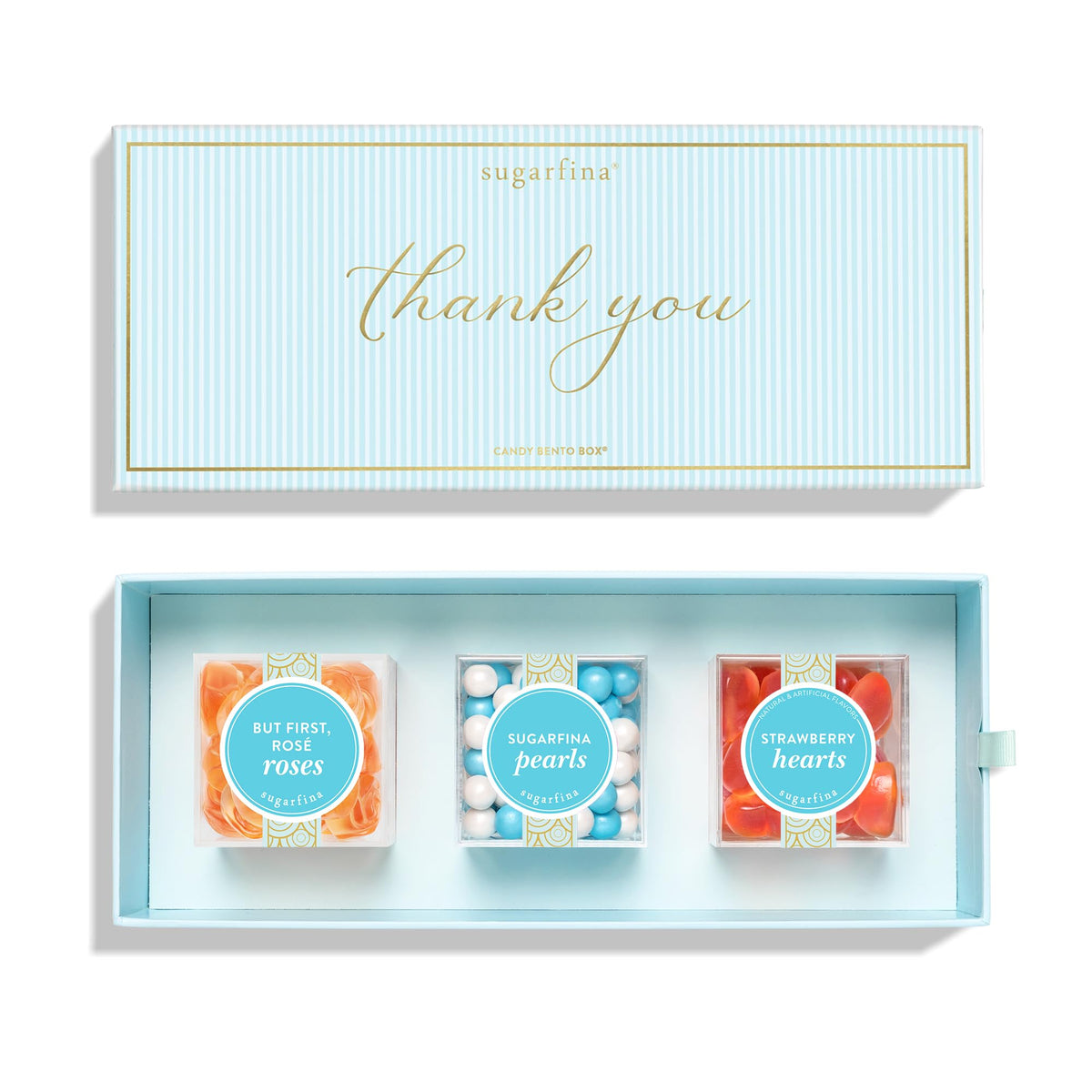 Sugarfina Thank You 3 Piece Candy Bento Box | But First, Rosé Roses, Sugarfina Pearls, Strawberry Hearts