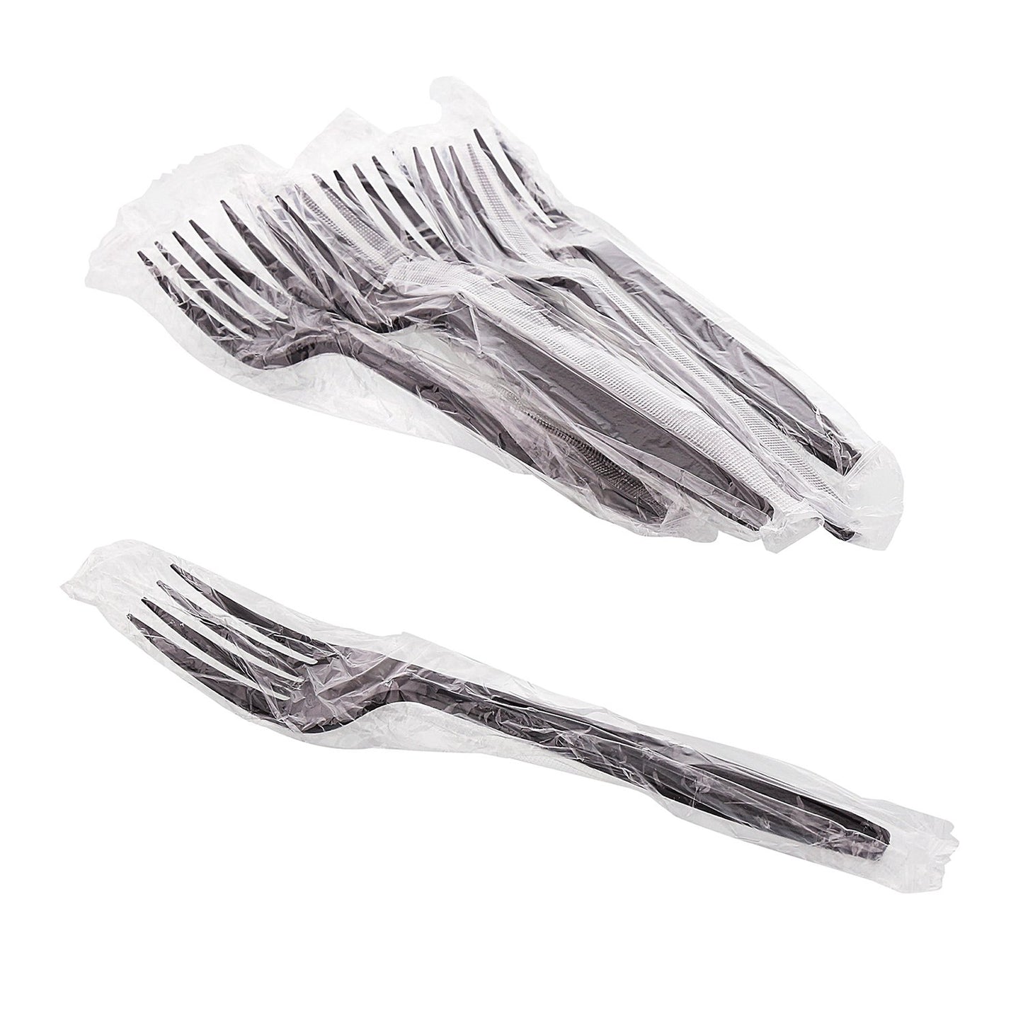 AmerCareRoyal Heavy Weight Individually Wrapped Disposable Polystyrene Plastic Forks for Restaurants and Catering, Black, Pack of 1000