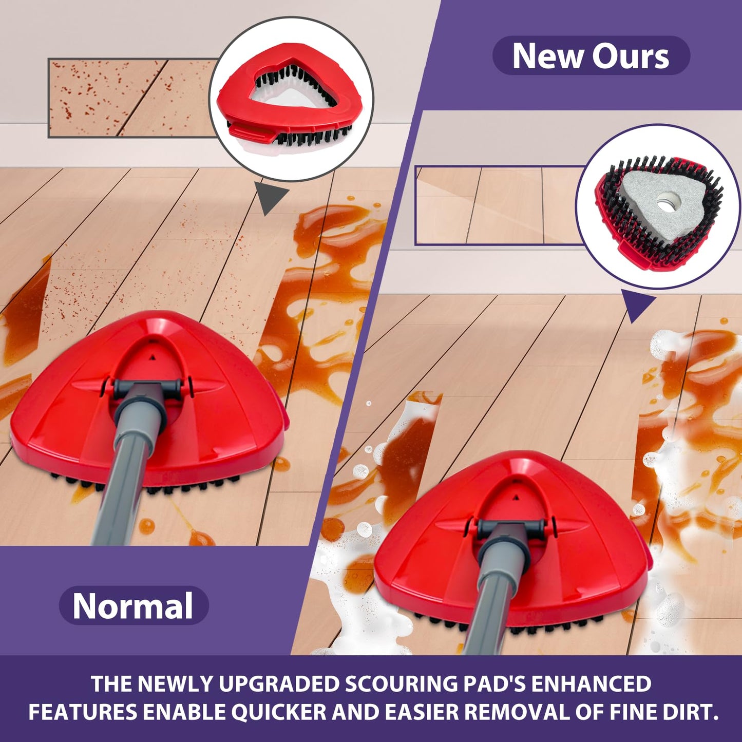 [2026 New Version] 2-Pack Oceda Scrubber Mop Heads for EasyWring 1-Tank System, Stiff-Bristle Brush Head with Built-in Scouring Pad for Deep Cleaning