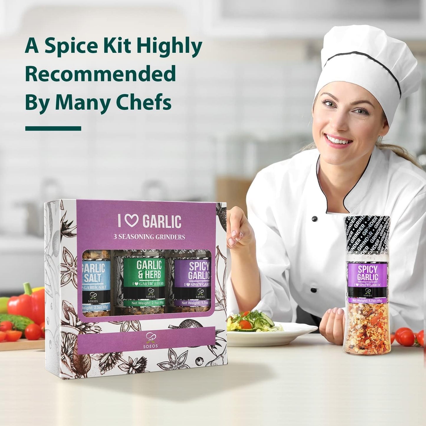 Soeos Spice Seasoning Set of 9, 16.28oz(461g), With Integrated Grinders, Salt and Pepper Grinder Set, Pure and Fresh Perfect for BBQ Seasoning Gift