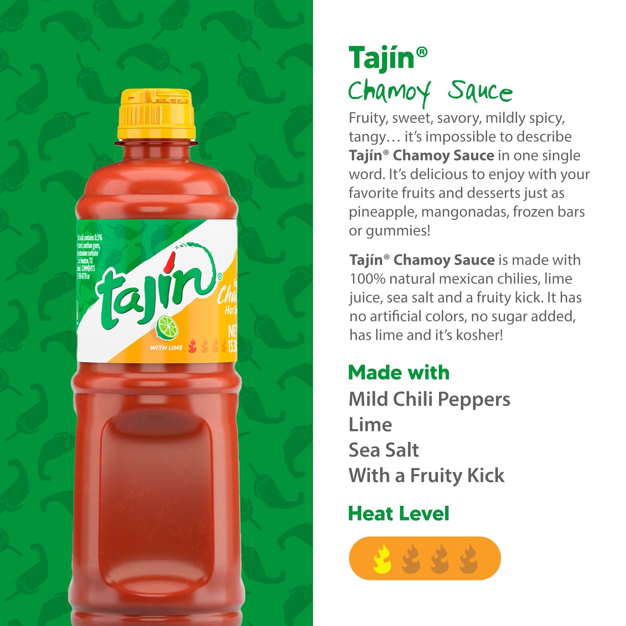 Tajin Fruity Chamoy Sauce, 15.38 oz, and Tajin Chile Lime Sauce, 15.38 oz, Mexican Sauces for Fruit, Vegetables, Snacks, Mangonadas, and Drinks, (Pack