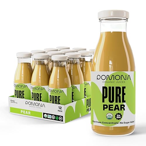 Pomona Organic Pear Juice, Cold Pressed USDA Organic Juices, Pears And Lemon Juice, No Added Sugar, Not From Concentrate, Vegan, Kosher, Non GMO
