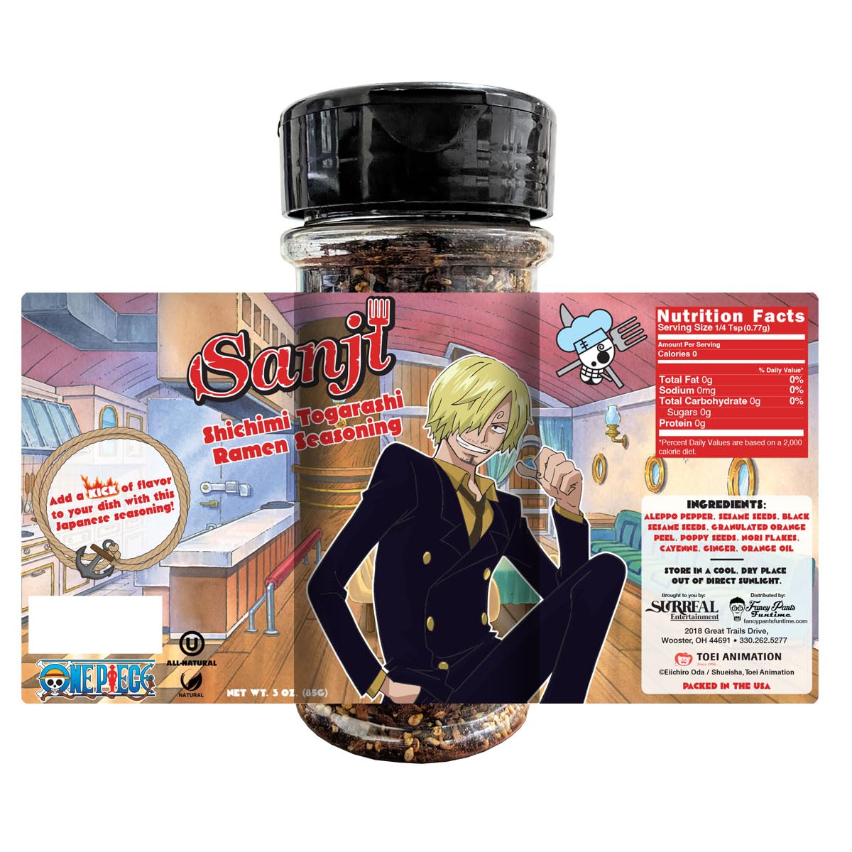 One Piece Sanji Shichimi Togarashi Spicy Ramen Seasoning Powder - Japanese Spice - Officially Licensed, 3.3 oz Bottle (Pack of 1)