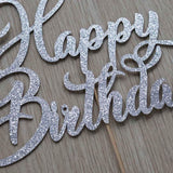 AMINJIE Happy Birthday Cake Topper - Birthday Party Decorations, Double Sided Silver Glitter
