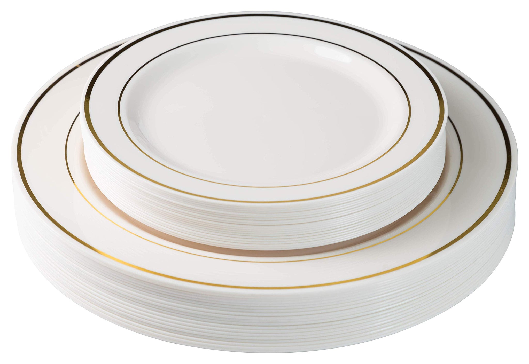 Exquisite 40 Gold Line Plastic Plates (20-dinner 20-dessert) Set Premium Heavyweight Plastic Wedding Like China