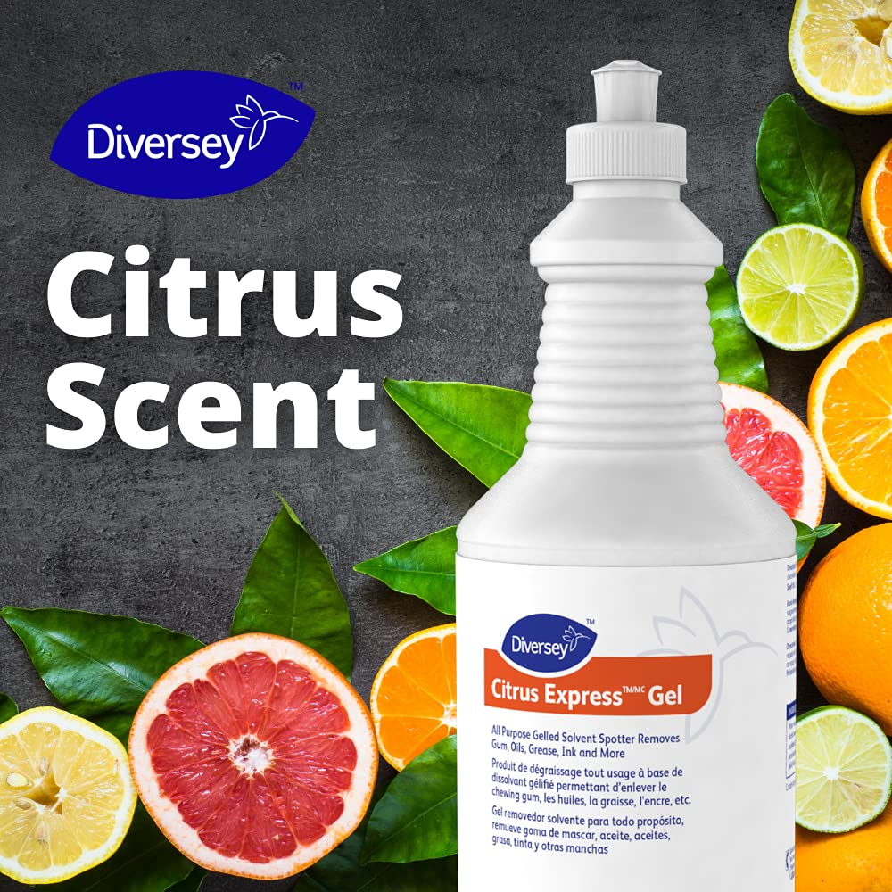 Diversey 95002523 Citrus Express Gel, All Purpose Gel Solvent Spotter Removes Gum, Oils, Ink, Grease from Carpet & Hard Surfaces, Citrus Scent