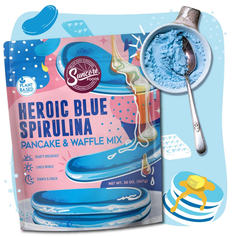 Suncore Foods Heroic Blue Spirulina Pancake & Waffle Mix, Non-GMO, 20oz (1 Pack)