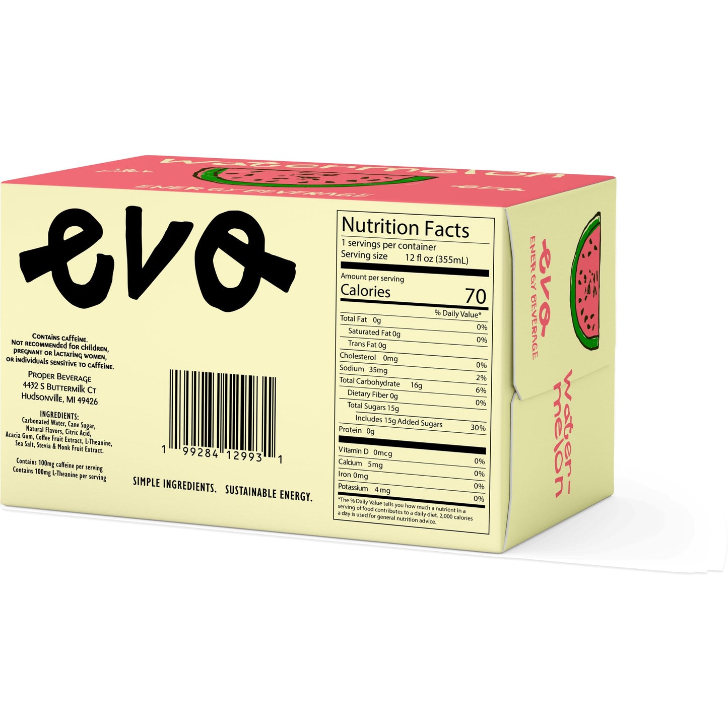 Evo Energy Beverage Watermelon Natural Juice Drink with Vitamin C, Electrolytes & Antioxidants, Energy drink Low-Calorie, Zero Cholesterol Sweet