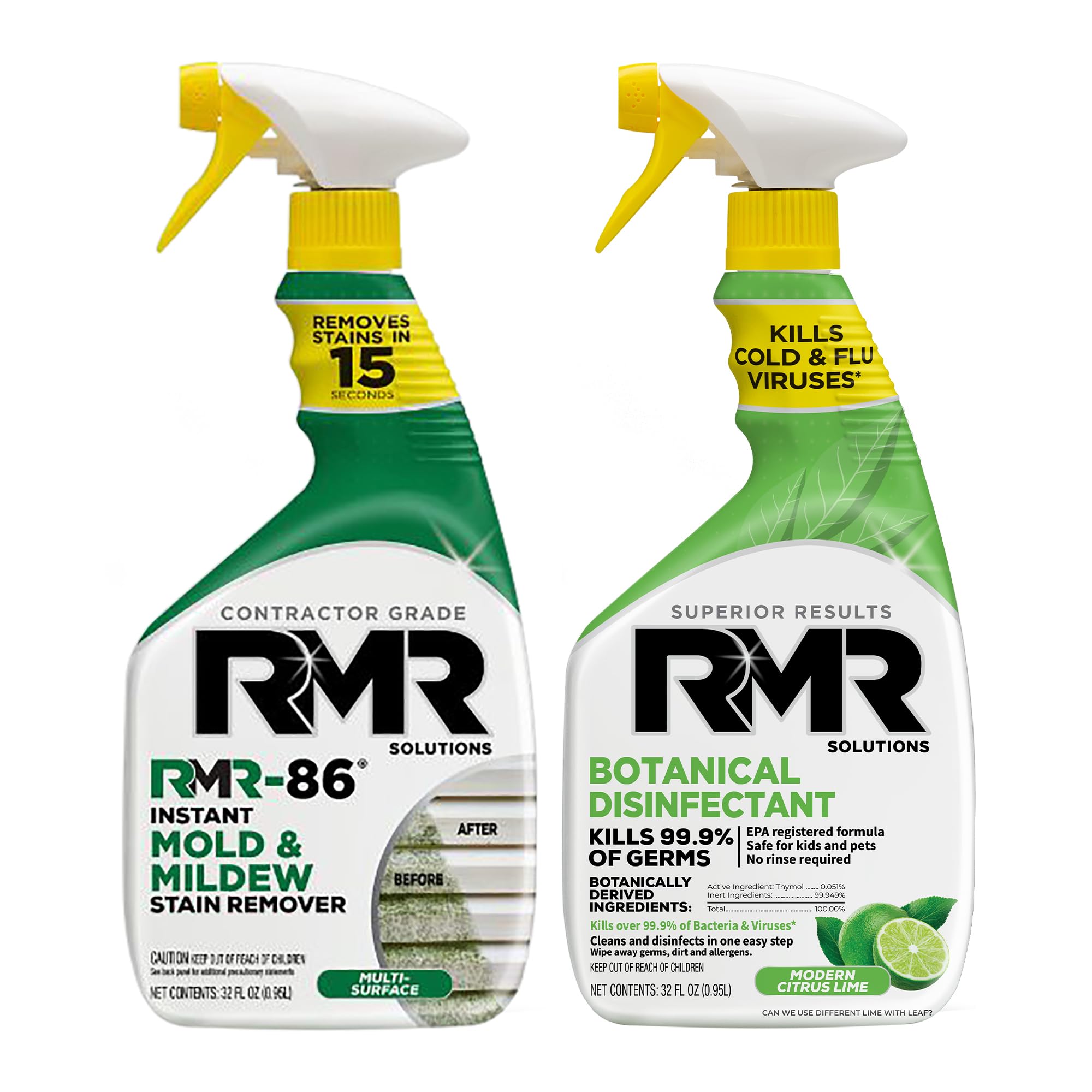 RMR Stain & Sanitation System -Instant Mold & Mildew Stain Remover + Botanical Disinfectant Cleaner, Indoor/Outdoor Cleaning Kit for Kitchens