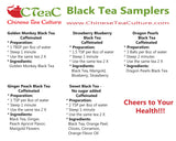 5 Black Tea Samplers, Caffeinated, Sweet Black Tea (No Sugar Added), Dragon Pearls Tea, Golden Monkey Tea, Ginger Peach Tea, Strawberry Blueberry Tea
