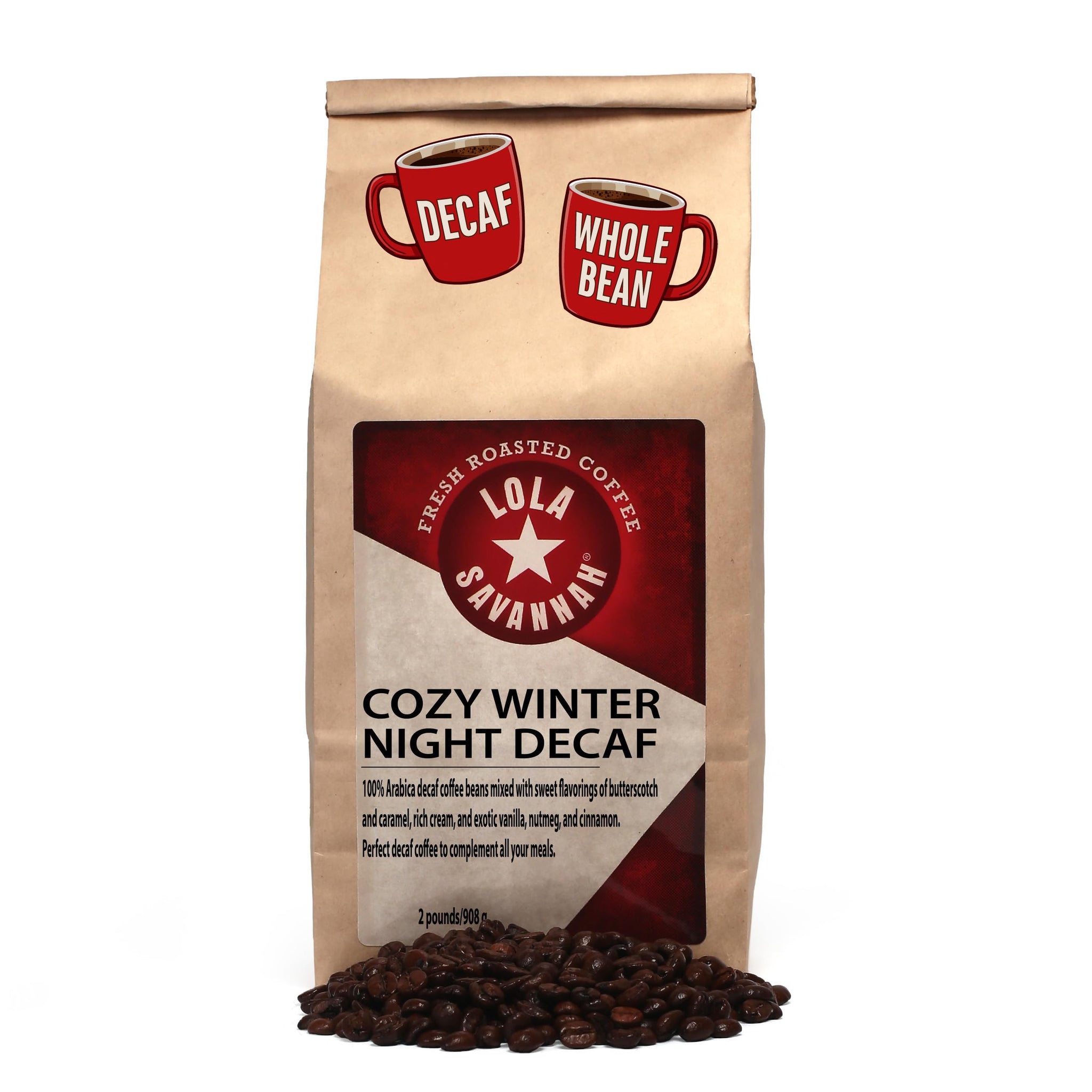 Lola Savannah Cozy Winter Night Whole Bean Decaf Coffee, 2lb