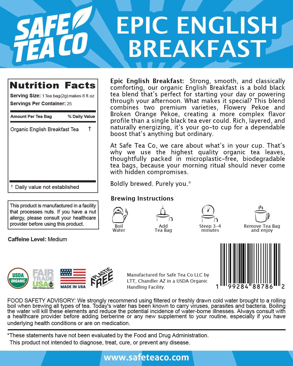Epic English Breakfast, Organic and No Microplastics Tea Bags, 25 Count