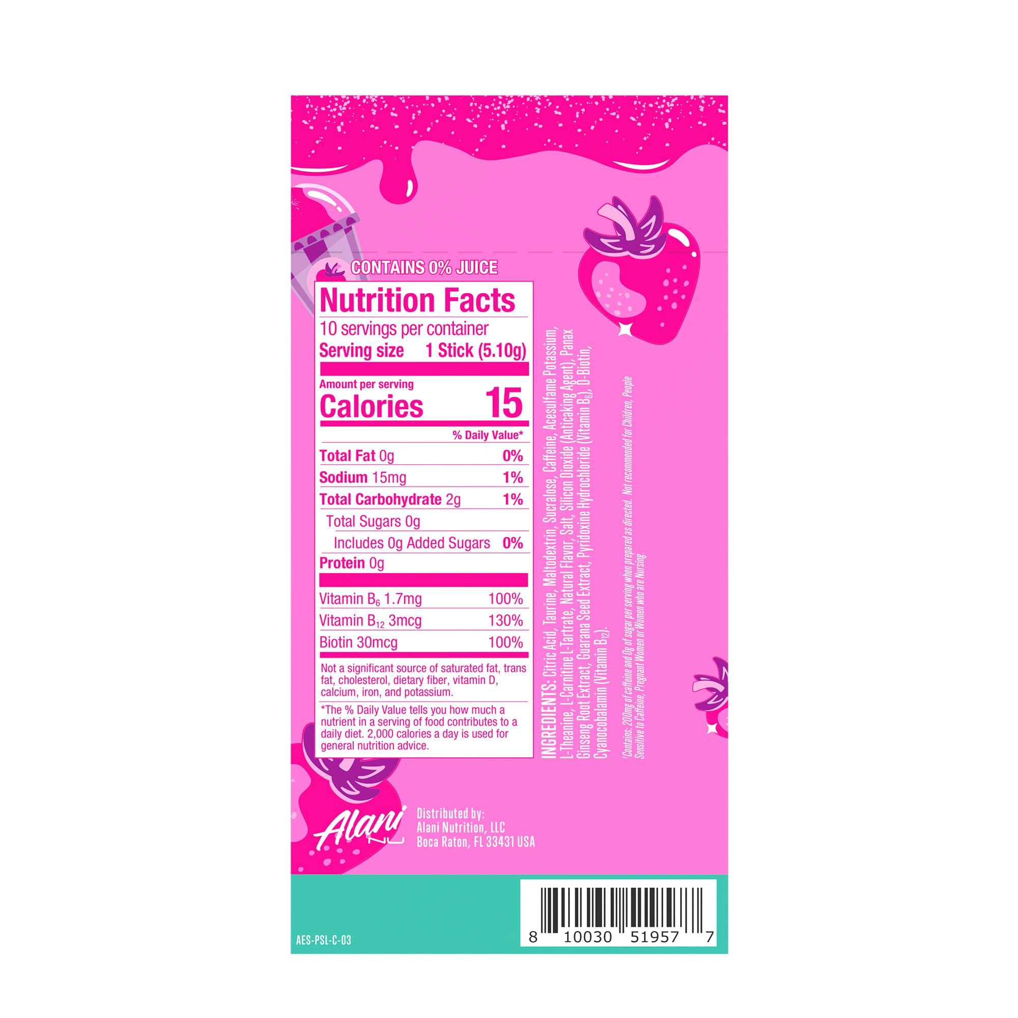Alani Nu PINK SLUSH Energy Sticks, Energy Drink Powder, 200mg Caffeine, Pre Workout Performance with Antioxidants, On-The-Go Drink Mix, Biotin, B