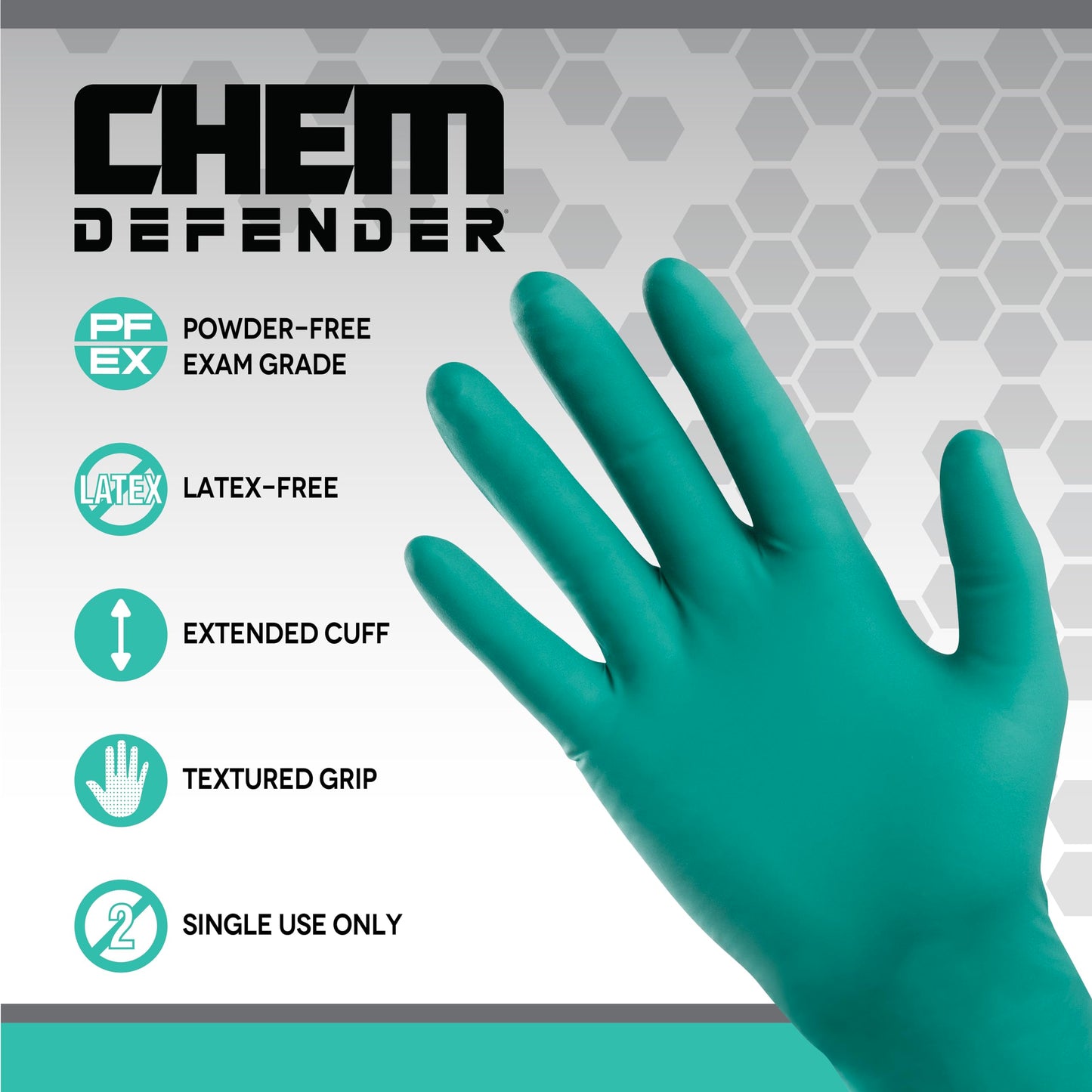 SAS ChemDefender Powder-Free Chloroprene Disposable Gloves | 5 Mil - Large | Chemical Resistance, Textured Fingertips, Extended 12" Cuff, Single Use |