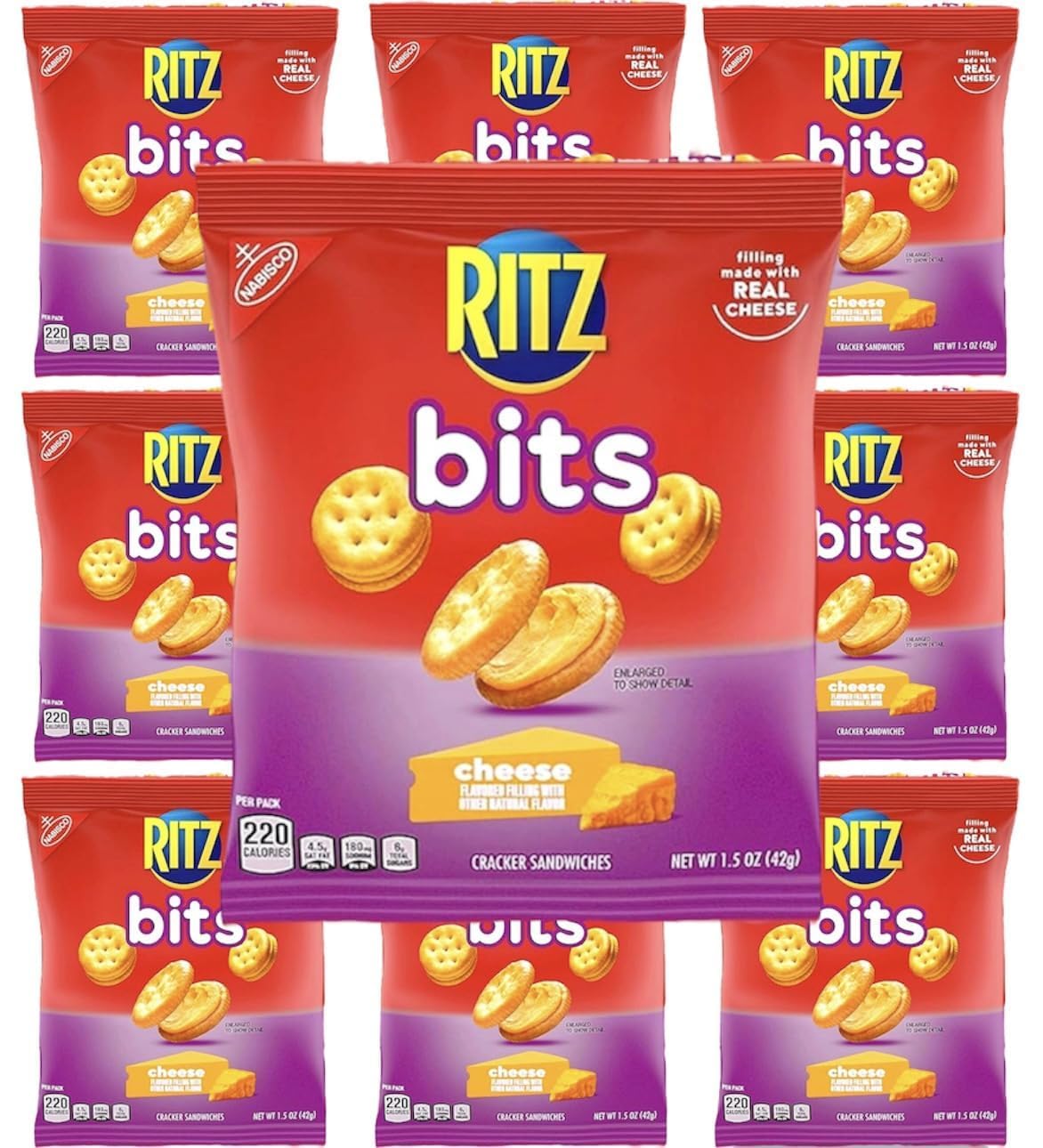 Ritz Bits - Cheese Cracker Sandwiches - Pack of 10 - Filling Made with Real Cheese - Perfect for Taking on the go - Stock up Today and Enjoy Anywhere