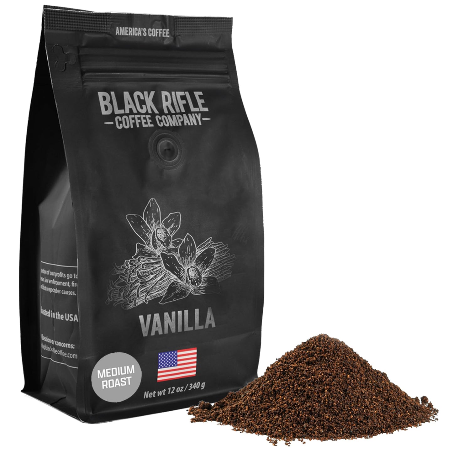 Black Rifle Coffee Company Vanilla, 12oz Bag, Ground Coffee Medium Roast - Roasted Blend Made from Arabica Beans - Colombian & Brazilian Beans