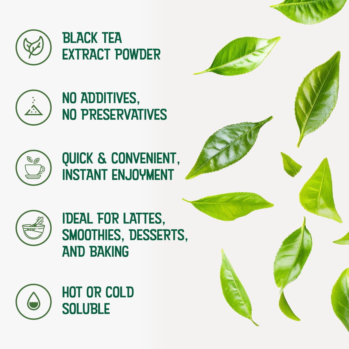 Instant Black Tea Extract Powder, Unsweetened Iced Tea Extract Powder from Real Black Tea Leaves for Hot or Cold Drinks, Instant Black Tea Mix
