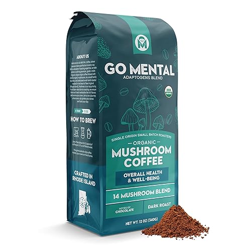 Organic 14 Mushroom Coffee Blend Dark Roast, Organic Lion's Mane, Chaga, Red Reishi and more, Chocolate Notes, Enhances Overall Health, Immune Support