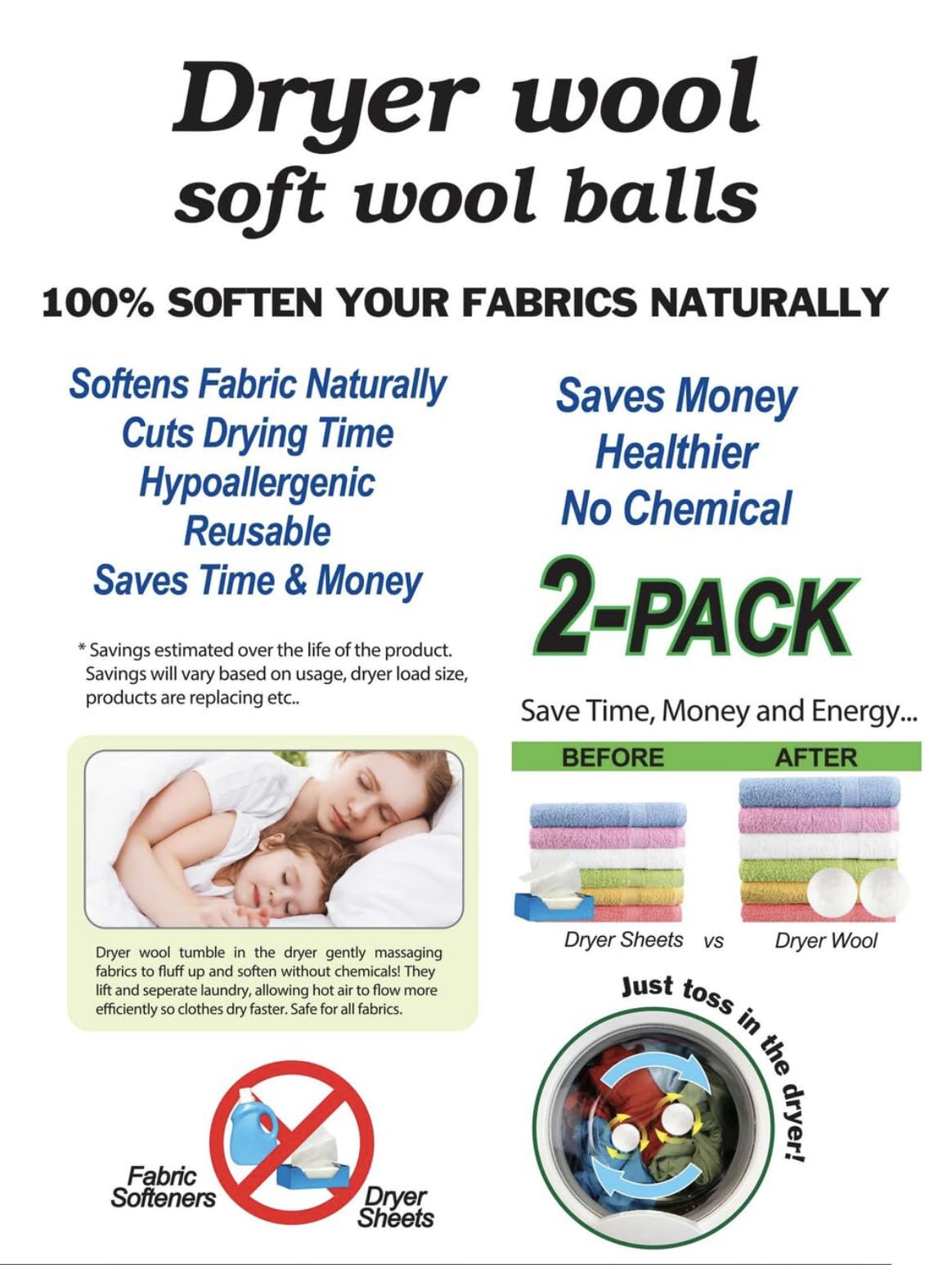 Dryer Wool Soft Wool balls- Pack of 2