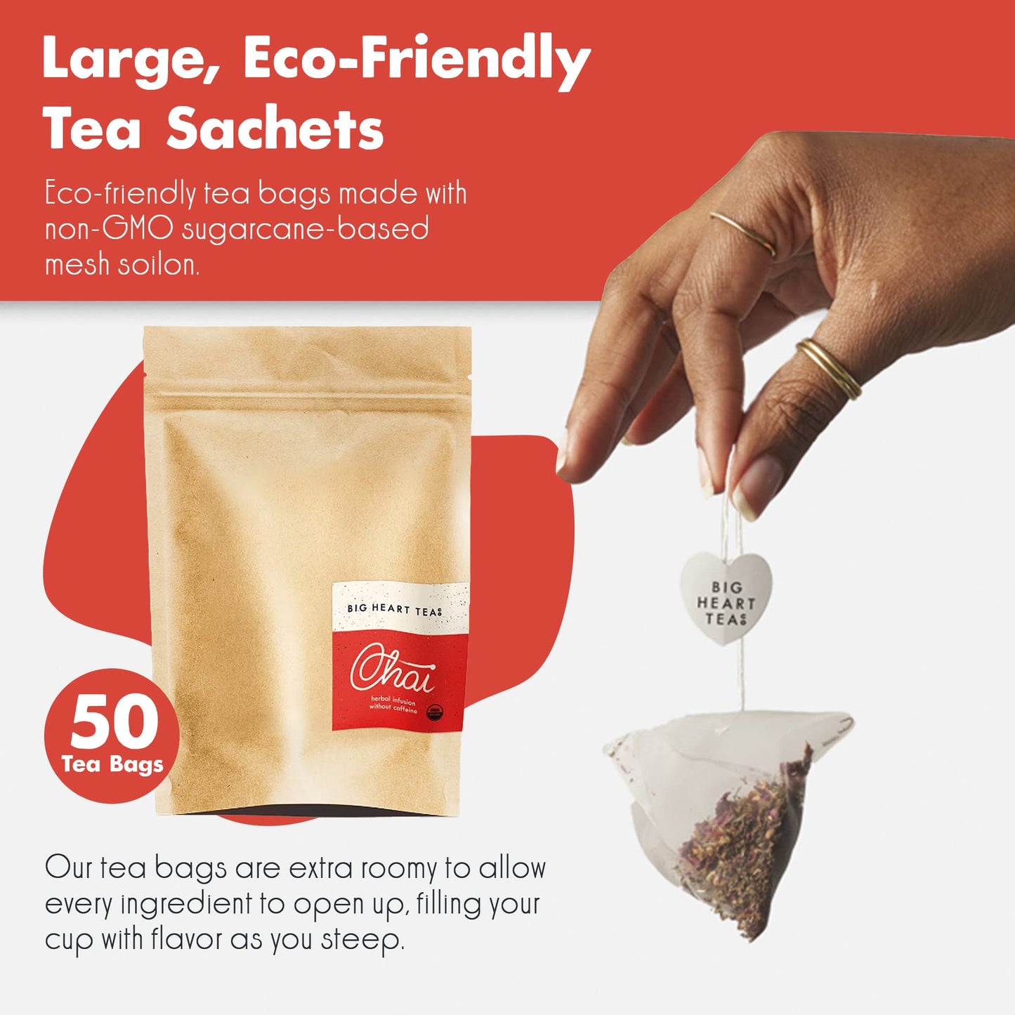 Big Heart Tea Co. Tea Bags - Fiery Masala Chai - Certified Organic, Ayurvedic Herbal Decaf Tea with Small Batch Ground Sweet Herbs and Spices