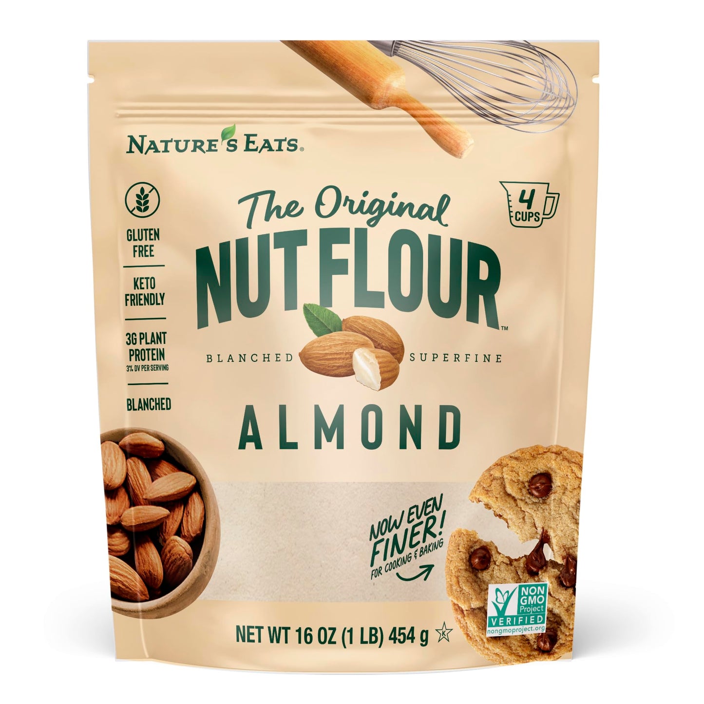 Nature’s Eats Superfine Almond Flour - Finely Sifted, Blanched Gluten Free Nut Flour for Bread, Pancake Mix, Muffins, Low Carb & Vegan Baking - 16 oz