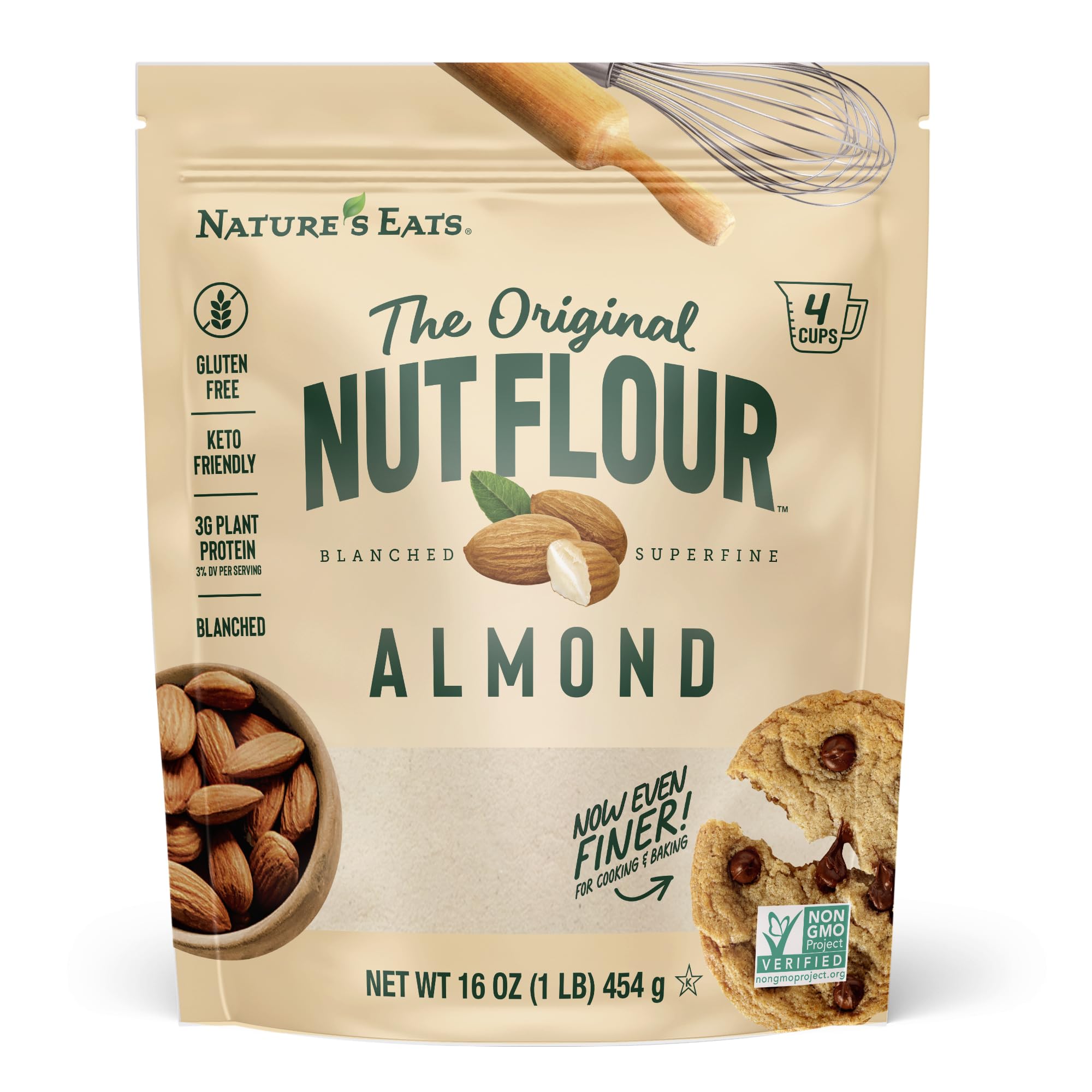 Nature’s Eats Superfine Almond Flour - Finely Sifted, Blanched Gluten Free Nut Flour for Bread, Pancake Mix, Muffins, Low Carb & Vegan Baking - 16 oz