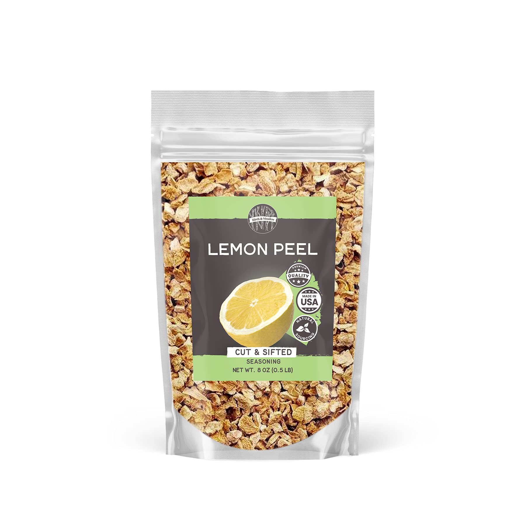 Birch & Meadow 8 oz Lemon Peel Cut and Sifted, Teas, Drinks & Seasonings