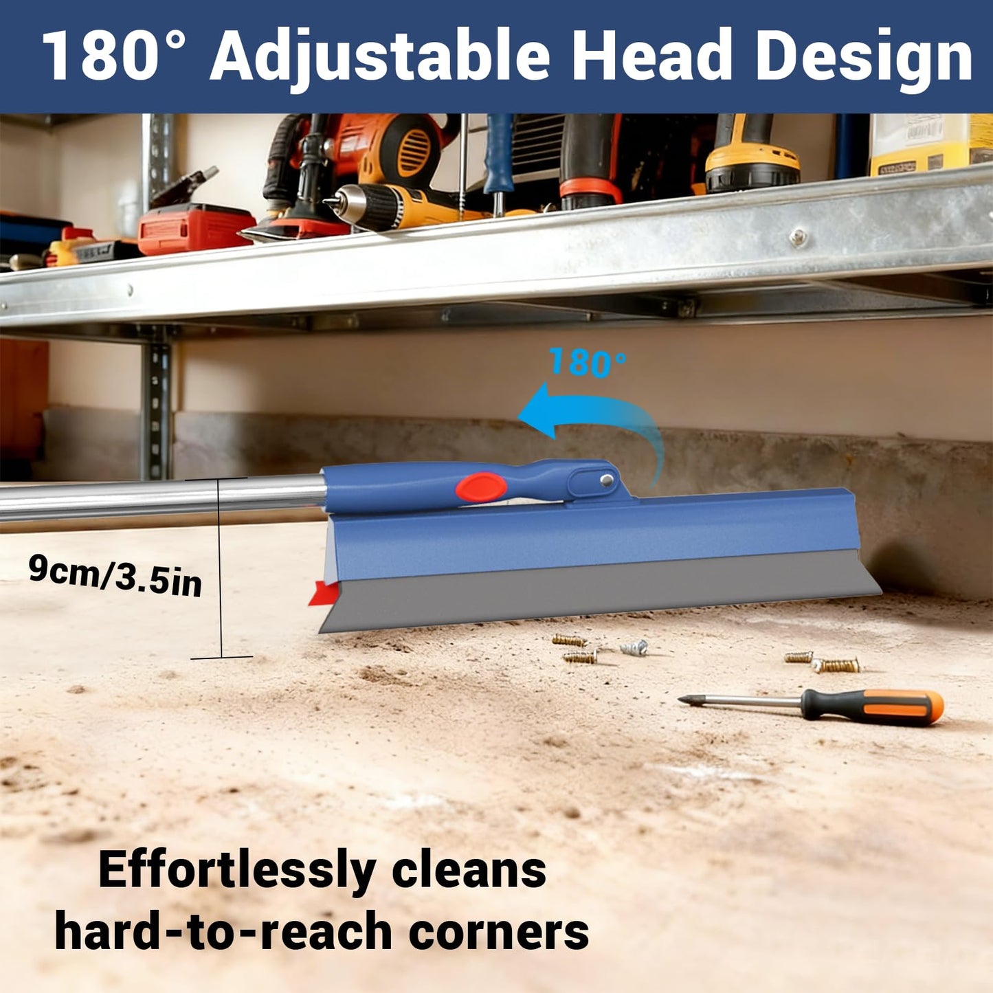 FibreDeep Floor Squeegee for Concrete Floor, 15.8" Large Heavy Duty Squeegee for Floor with 60" Adjustable Handle, 2-in-1 Silicone & EVA Blade