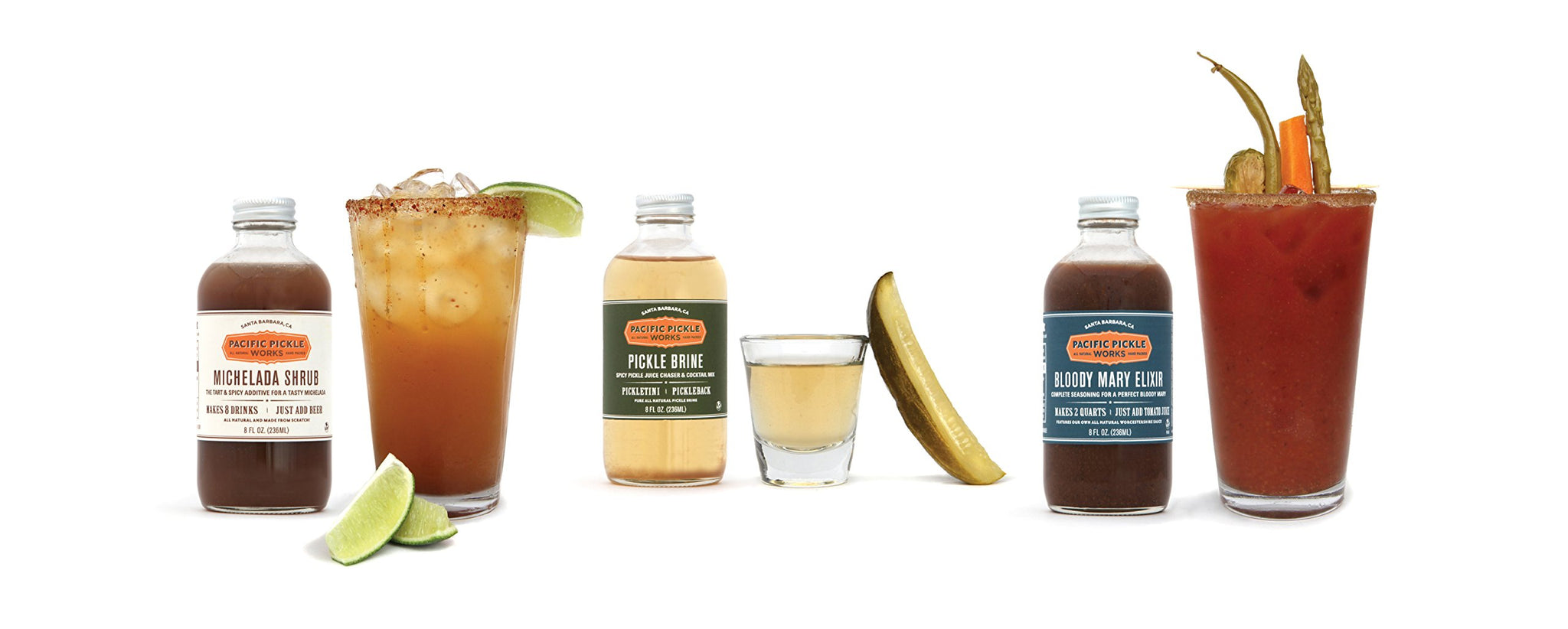 West Coast Cocktail Mixers Gift Box (8oz 3-pack) - Bloody Mary Elixir, Michelada Shrub and Pickle Brine