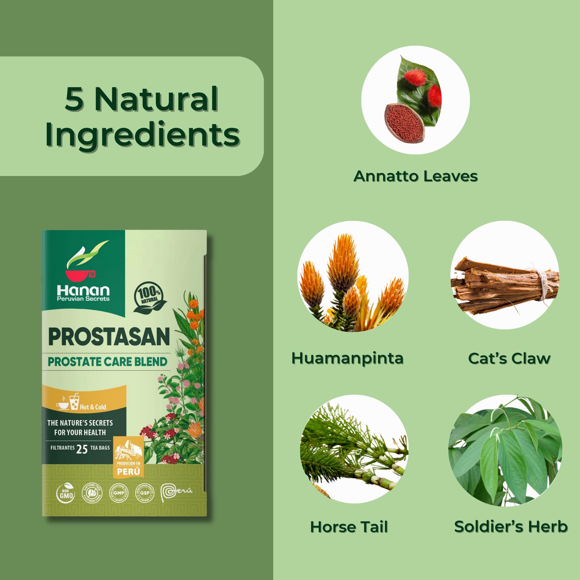 Prostasan Prostate Blend - Herbal Tea Annatto Leaves (Achiote), Humanpinta, Cat's Claw (Uña de Gato), Horsetail (Cola de Caballo) and Soldier's Herb