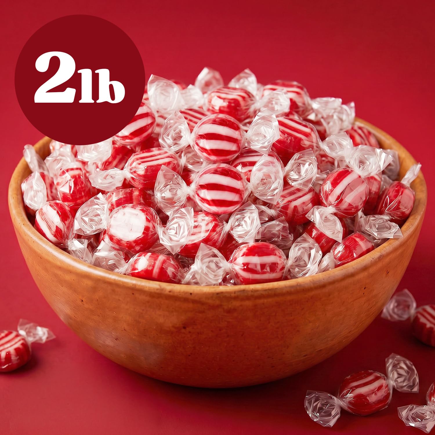 Cinnamon Disks Hard Candy - Classic Red & White Striped Cinnamon Candy - 2LB Bulk Pack - Individually Wrapped Discs for Office, Parties, Buffets