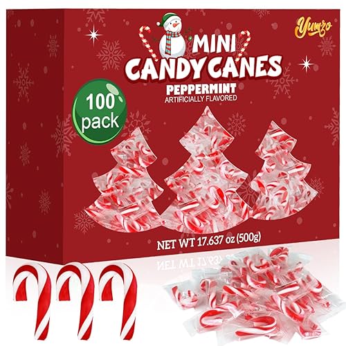 Christmas Mini Candy Canes Classic Red & White Peppermint Flavor for Holiday Family Indulgement - Small Candy Canes Individually Wrapped for Kids