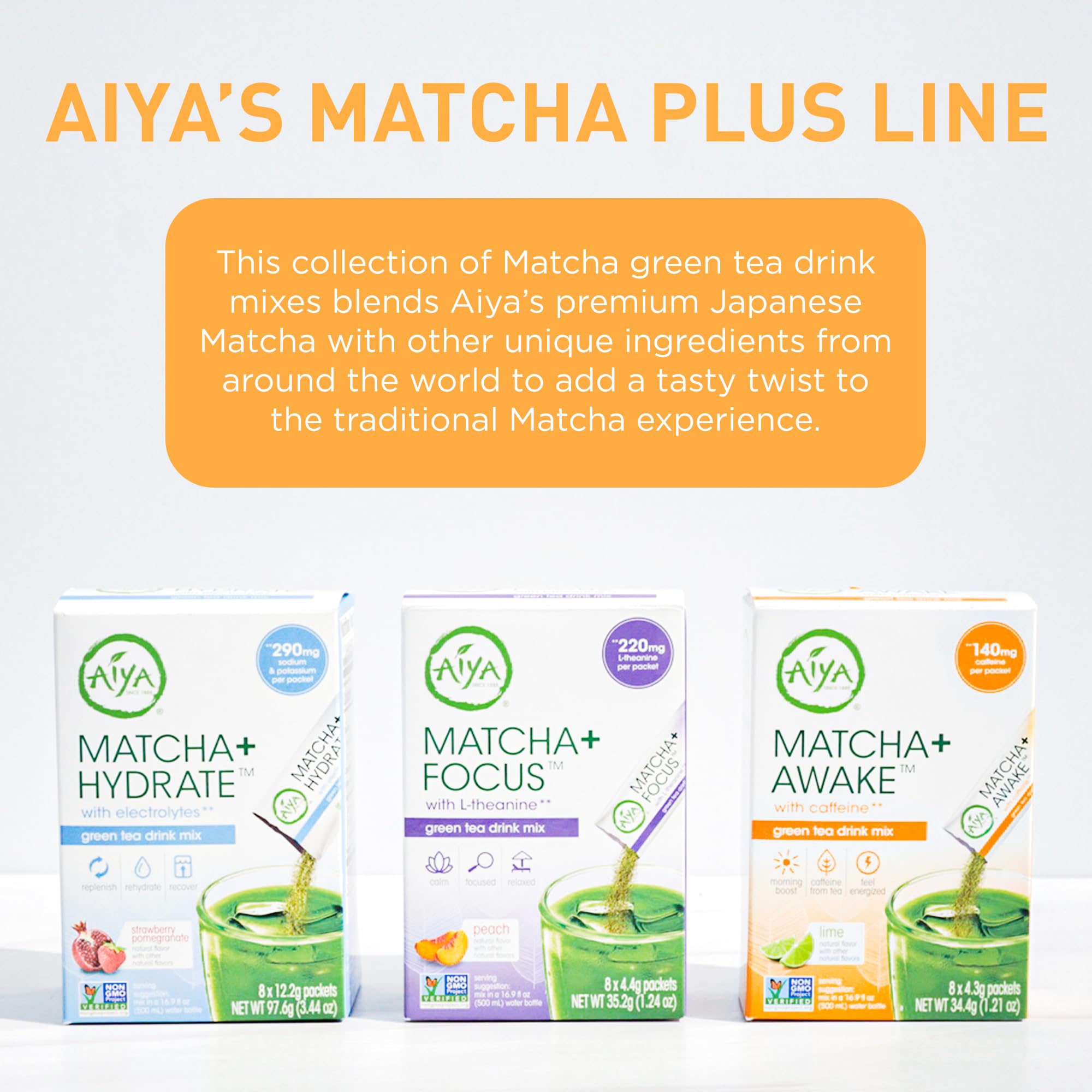 Aiya Matcha+ Awake™ - Lime Flavored Matcha Energy Drink Mix - 140mg Caffeine per Packet - Premium Japanese Matcha Green Tea Powder - On-the-Go Energy
