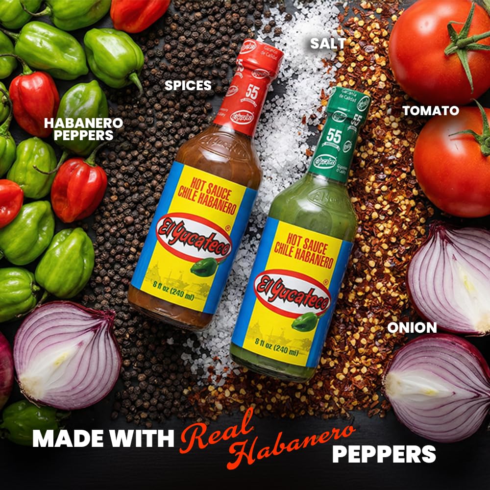 El Yucateco Habanero Hot Sauce Variety Pack, Green and Red Chile Habanero Salsa Picante