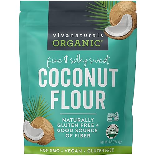 Viva Naturals Organic Coconut Flour, 4 lbs (1.81 kg) - Gluten Free Flour for Keto, Paleo & Vegan Baking, Good Source of Fiber, Low Fat, Non-GMO