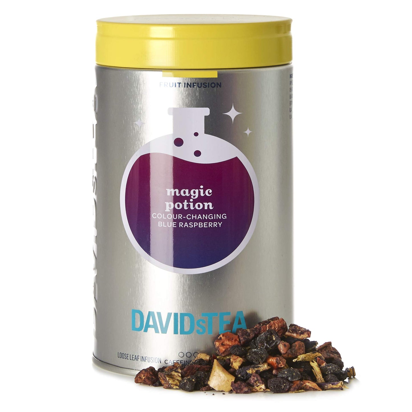 DAVIDsTEA Magic Potion Loose Leaf Tea Iconic Tin, Premium Colour Changing Blue Raspberry Herbal Tea with Butterfly Pea Flowers, 3.4 oz / 97 g