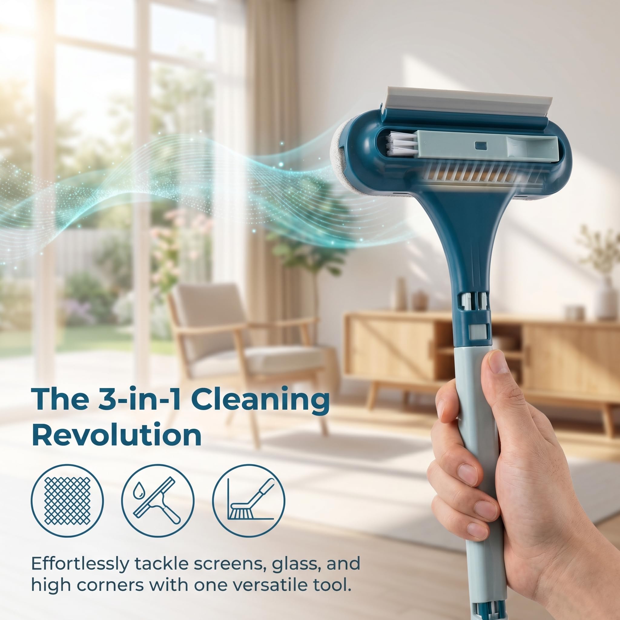 2-in-1 Multi-Purpose Cleaning Brush, New Window Screen Cleaner Tool with Squeegee, Mesh Screen Cleaner, Window Cleaner Tool for Window, Door, Porch