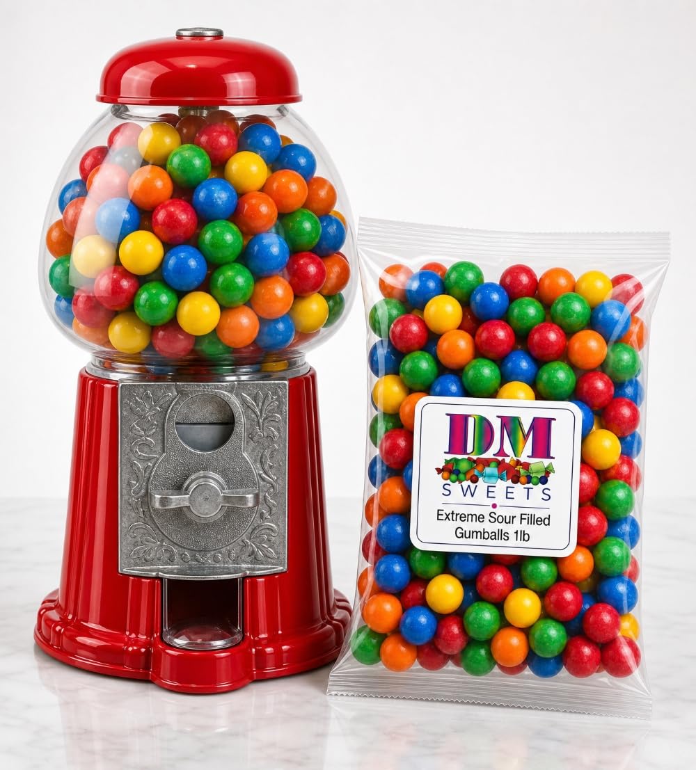 Extreme Sour FIlled Gumballs - 1 lb of 1" Tangy Fruit Flavored Gumballs with Sour Powder Inside