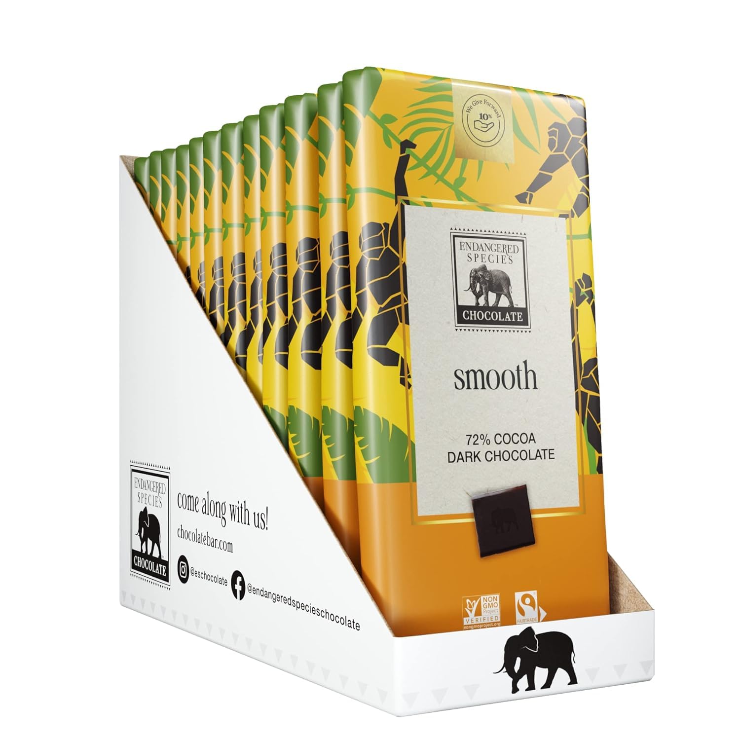 Endangered Species Chocolate Chimpanzee, Natural Dark Chocolate (72%), 3-Ounce Bars (Pack of 12)