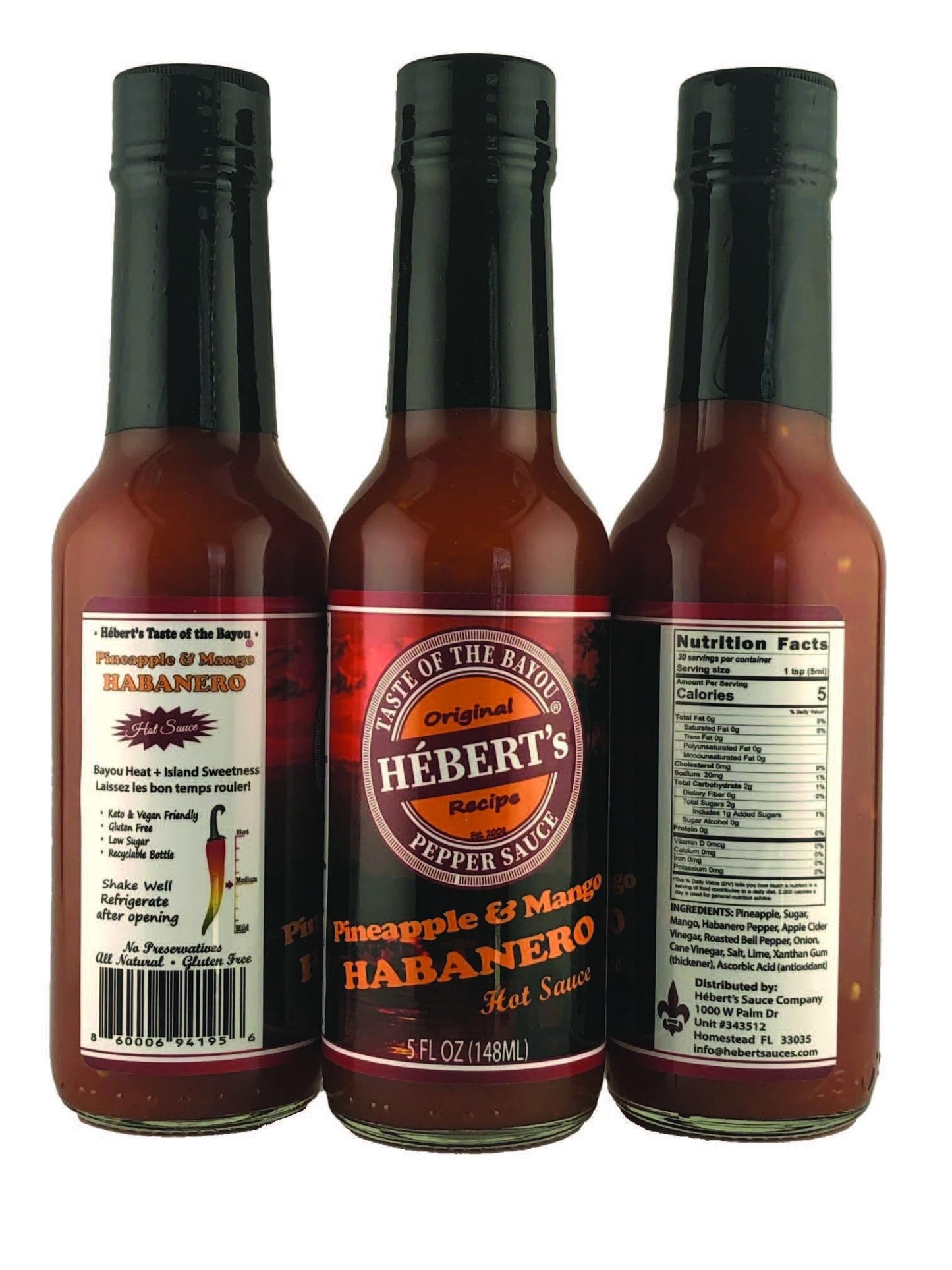 HÉBERT’s Pineapple Mango Habanero Hot Sauce - Sweet Tropical Heat with Pineapple & Mango Blends - Medium Hot Thick Gourmet Hot Sauce for Tacos