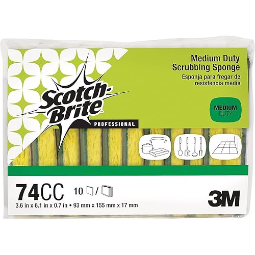 Scotch-Brite PROFESSIONAL Medium-Duty Scrubbing Sponge, 3.6 X 6.1, 0.7" Thick, Yellow/green, 10/pack