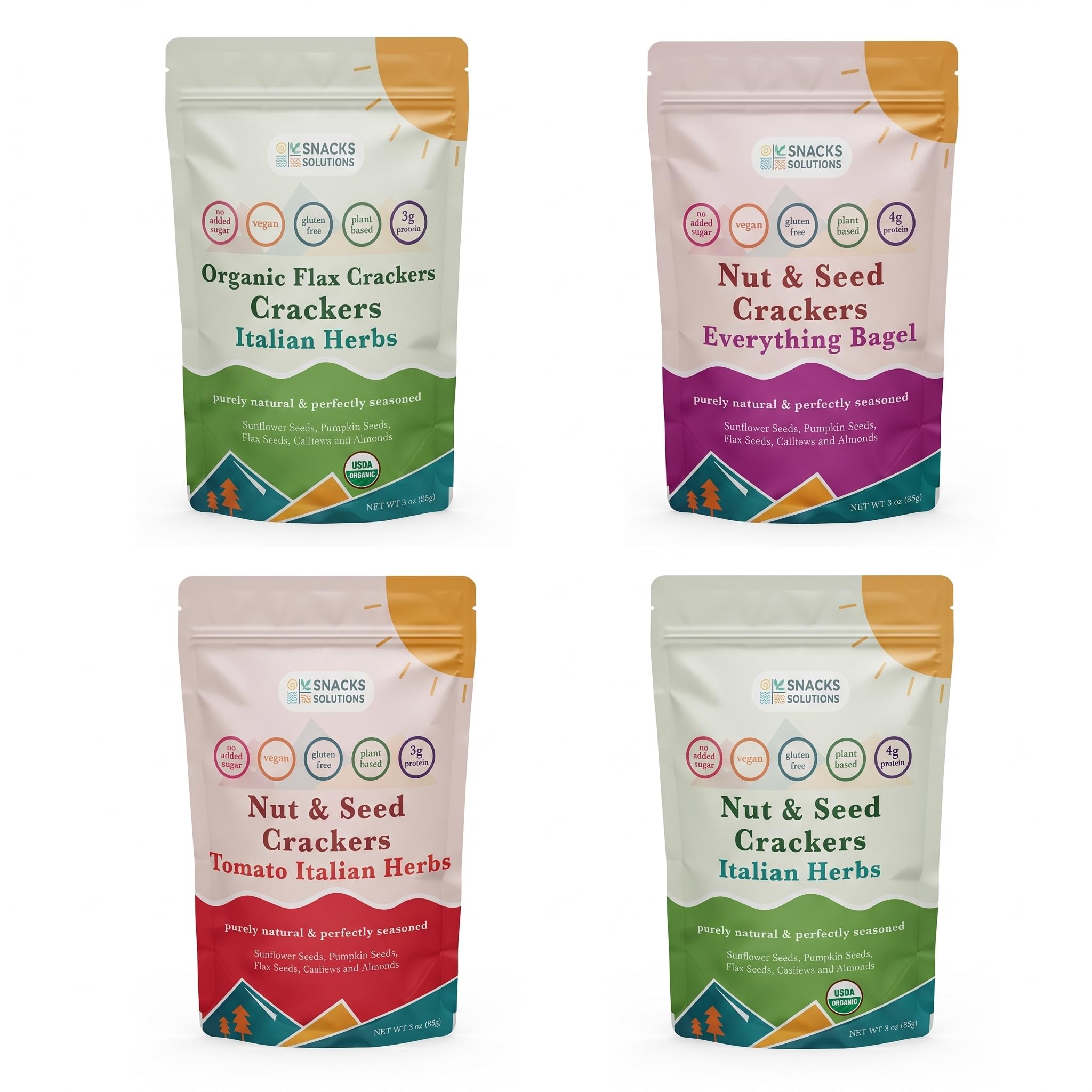 Snacks Solutions Nut & Seed Crackers (3 oz - Pack of 4, Variety)