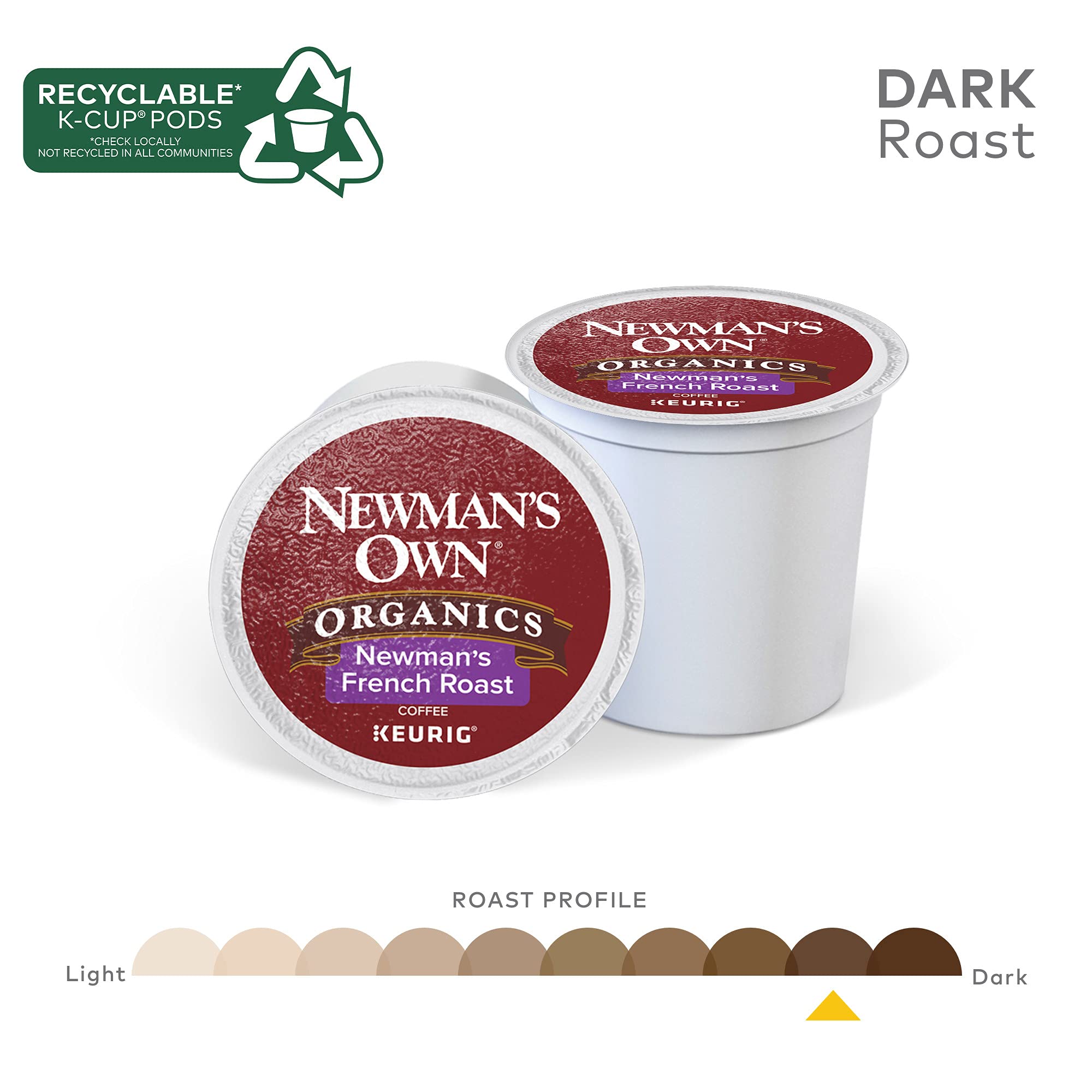 Newman's Own Organics French Roast, Single-Serve Keurig K-Cup Pods, Dark Roast Coffee, 96 Count