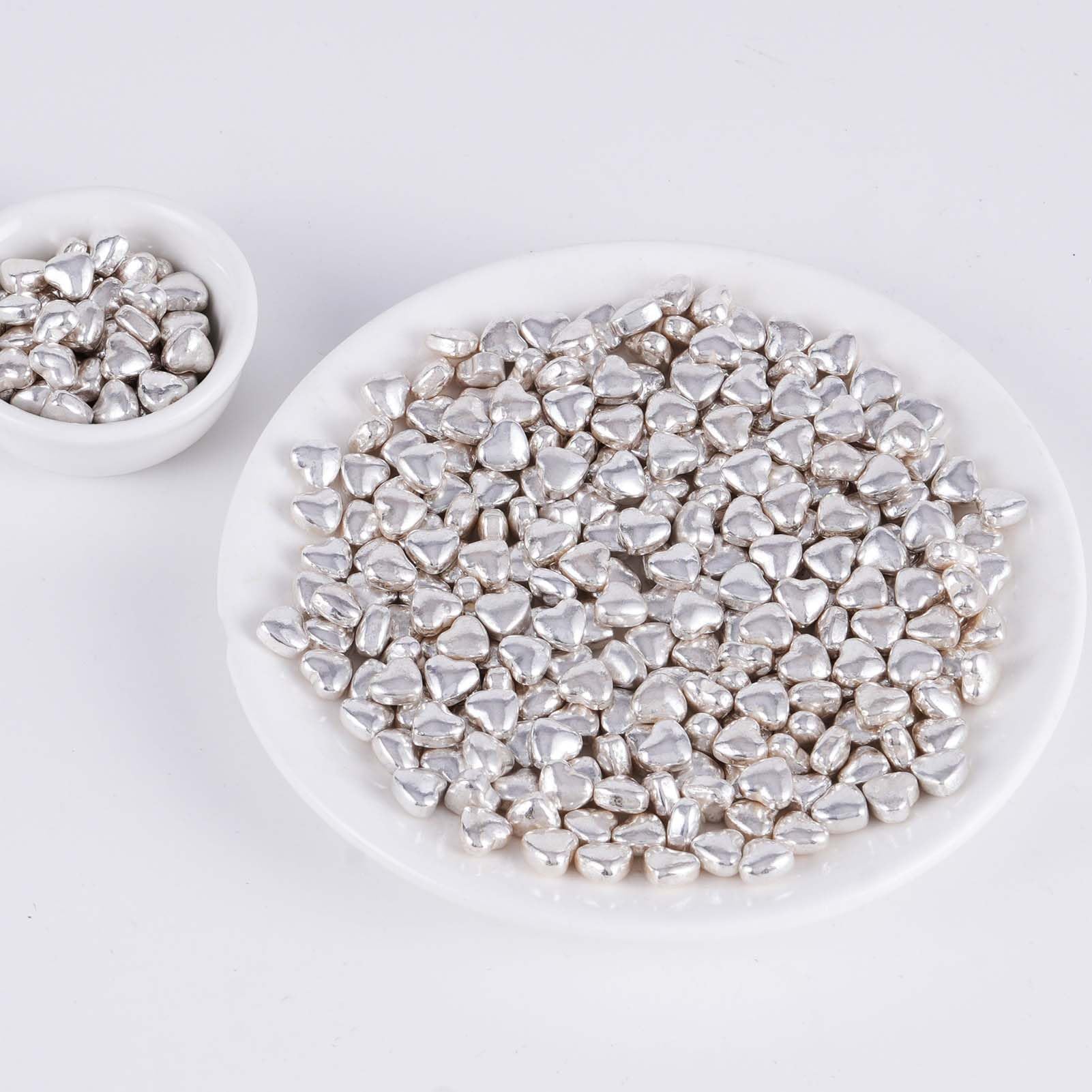 Kasvan Silver Heart Shapes Sprinkles - Edible Candy Pearls 100g/3.58 Oz, Mix Size, Baking Cake Decorations, Ice Cream Toppings and Cookie Decorating