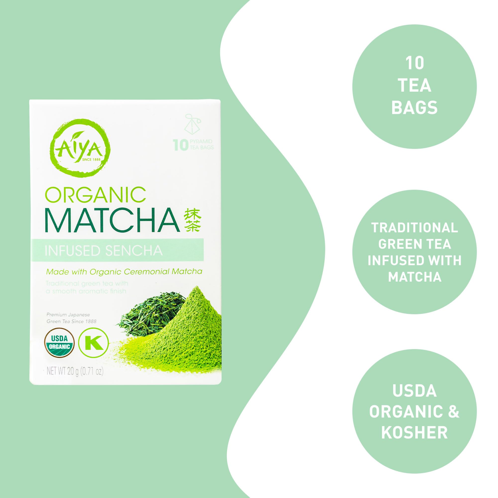 Aiya Organic Matcha Infused Sencha | Organic Ceremonial Matcha Green Tea, Organic Sencha | 10 Count