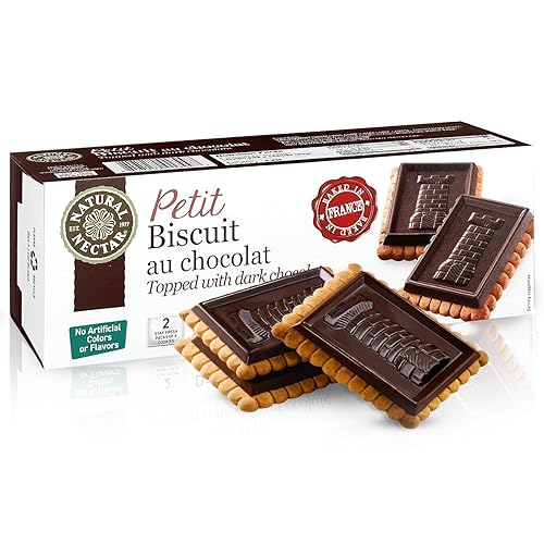 Natural Nectar Petit Biscuit Dark Chocolate 5.29 oz - Crisp European-Style Biscuits with Rich Dark Chocolate; Snack Cookies for Coffee, Tea & Dessert