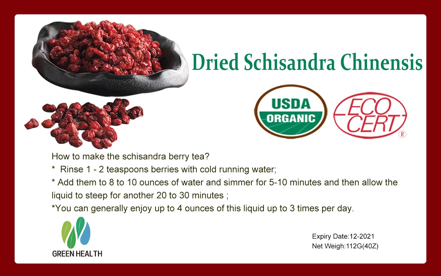 Nature Organic Schisandra Berries Dried Loose Bulk Herbs Schisandra Chinensis ?Wu Wei Zi?Tea