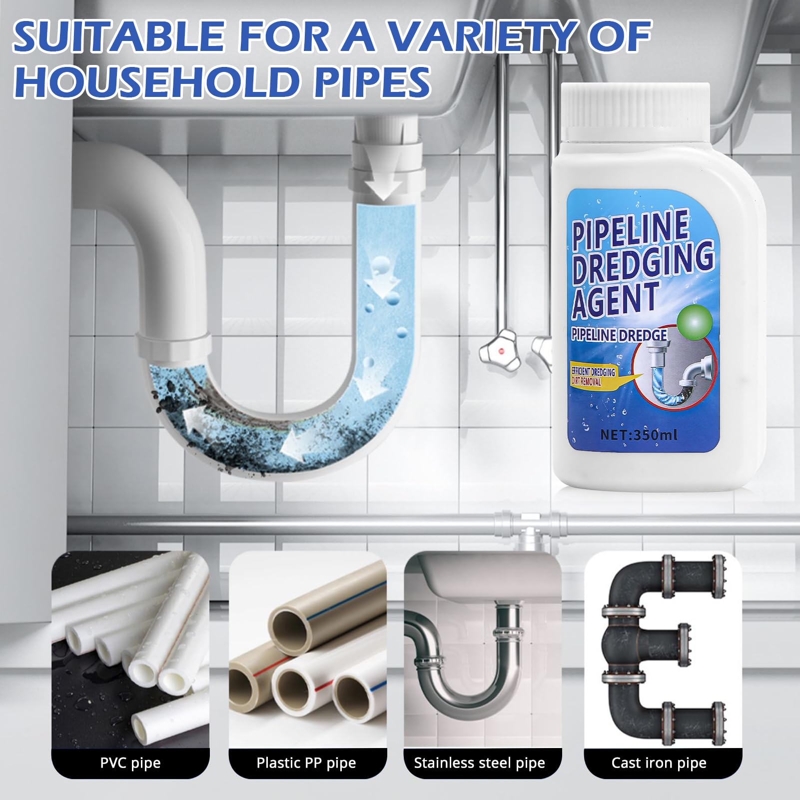 Pipeline Dredging Agent-Drain Clog Remover, 350ml Kitchen Unblocker,Powerful Pipe Unclogger Powerful Sink,Unclog Toilet Clog And Kitchen Sink Pipe