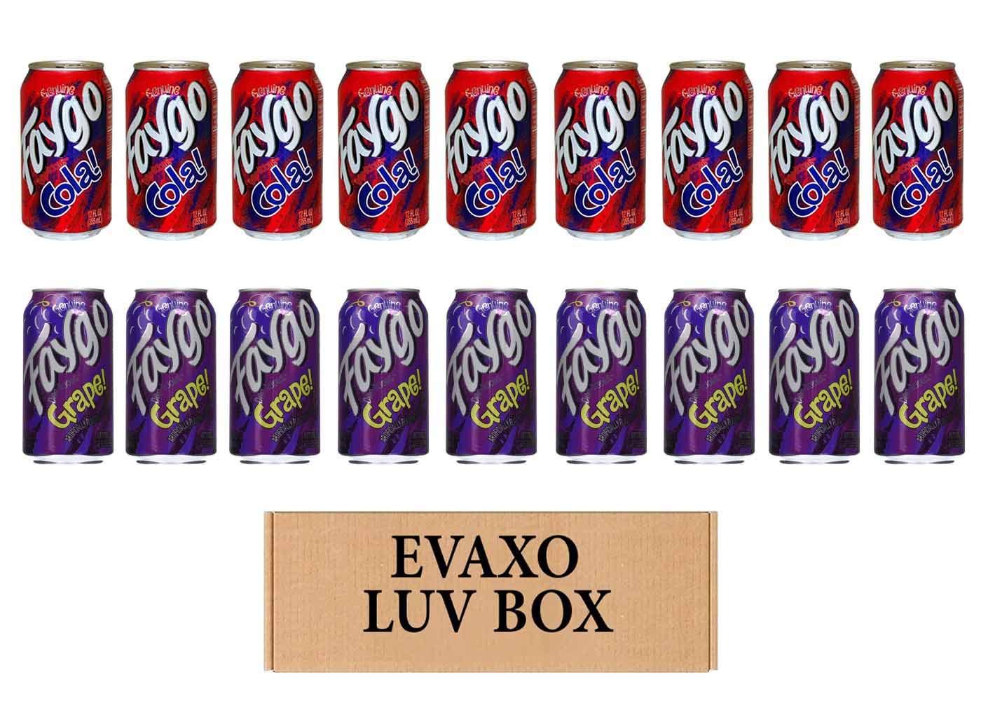 LUV BOX- variety faygo naturally flavored soda cans 12 oz. pack of 18 , faygo cola , faygo Grape.by evaxo