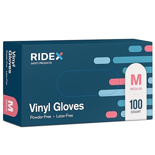 Ridex Disposable Gloves Latex-Free Clear Vinyl Gloves [100-Count] Powder-Free All-Purpose Gloves, Dispenser Box Gloves 100 Pieces - Size Medium Glove